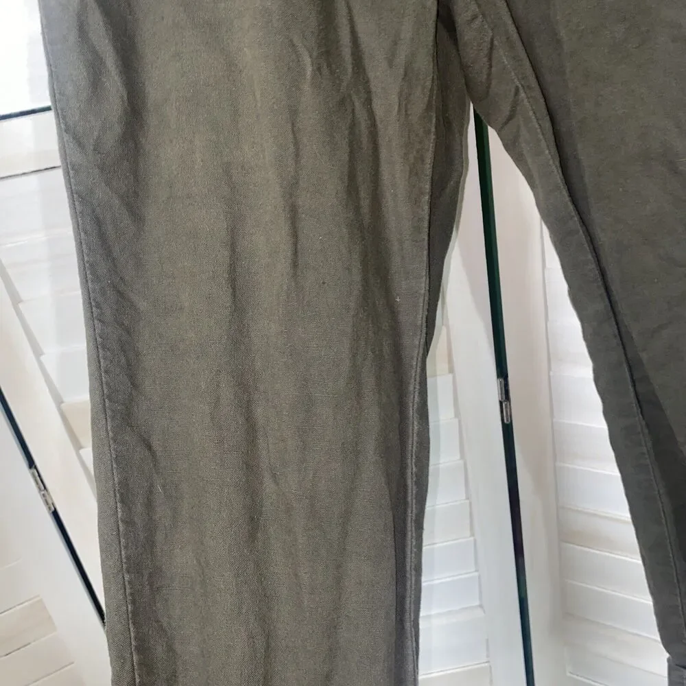 Banana Republic Linen Crop Tapered Leg Pants Size 2 Olive Green New Moss